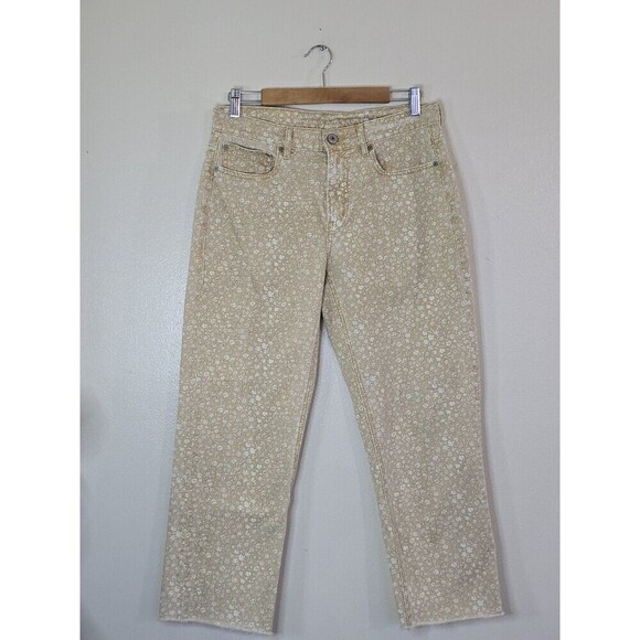 American Eagle AE Jeans 90s Straight  Womens Size 8 Yellow Floral Raw Hem Ankle - Picture 1 of 11